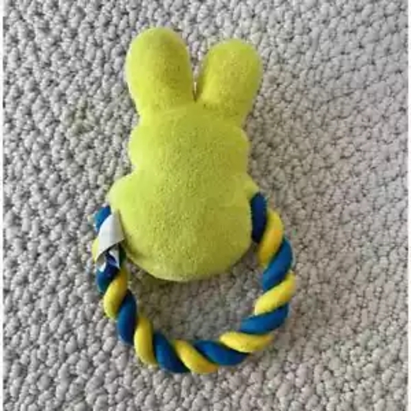 PEEPS Yellow Bunny Plush Small Dog Chew Toy 6 Rope Squeaker Fetch For Pets - Picture 3 of 4